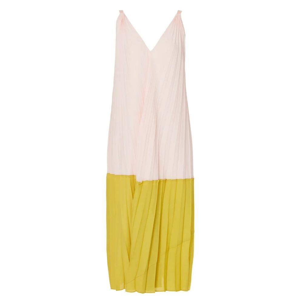 Tome X RTR Watercolor Pleated Midi Dress in Pink/Yellow, Size S​